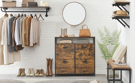 VASAGLE Dulap pantofi din MDF cu ​​4 usi basculante, pentru 12-20 perechi, 98x30x95cm, maro rustic si negru [9]