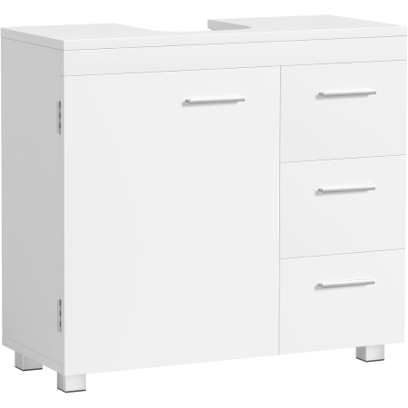 Baie - Dulap pentru baie suport lavoar, cu 3 sertare si raft reglabil, MDF, 70x30x64 cm, alb