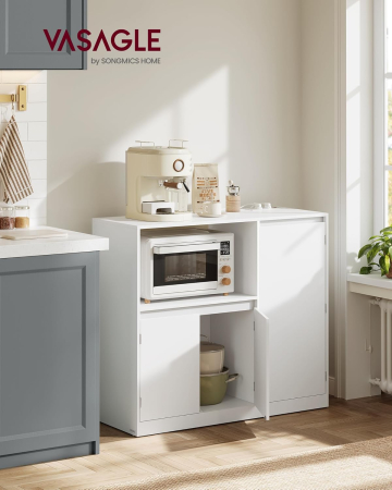 Dulap pentru bucatarie cu raft pentru cuptor cu microunde, 3 usi si rafturi reglabile, priza integrata, 90x40x90 cm, alb [4]