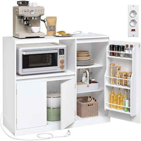 Dulap pentru bucatarie cu raft pentru cuptor cu microunde, 3 usi si rafturi reglabile, priza integrata, 90x40x90 cm, alb [1]