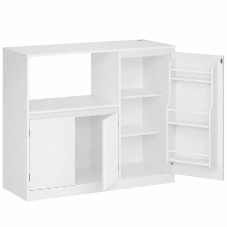 Bucatarie - Dulap pentru bucatarie cu raft pentru cuptor cu microunde, 3 usi si rafturi reglabile, priza integrata, 90x40x90 cm, alb