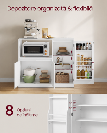 Dulap pentru bucatarie cu raft pentru cuptor cu microunde, 3 usi si rafturi reglabile, priza integrata, 90x40x90 cm, alb [6]