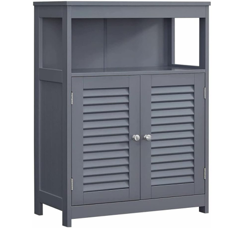 Accesorii baie - Dulap tip comoda pentru baie, cu rafturi reglabile si 2 usi, 30x60x80 cm, gri