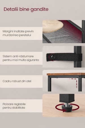 Etajera pantofi 6 niveluri, rafturi metalice reglabile, blat din PAL, stil industrial, 75x28x114 cm, maro rustic [4]