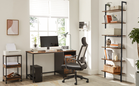 VASAGLE Etajera tip scara 6 rafturi, PAL si cadru metalic, 60x30x205 cm, maro rustic [1]