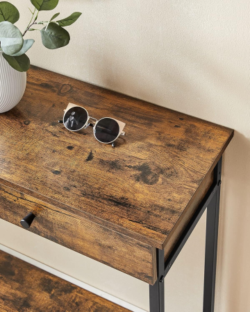 Masa consola pentru hol cu 2 sertare, stil industrial, PAL si cadru metalic, 100x30x80 cm, maro rustic [6]