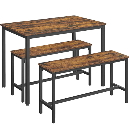 Bucatarie - Masa de bar cu 2 banci, design industrial, 110x70x75 cm, maro rustic