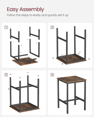 VASAGLE  Masa de bar pentru bucatarie, patrata, inalta, cadru de otel, 60x60x92cm, stil industrial, maro rustic si negru [7]
