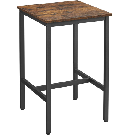 Mobila - VASAGLE  Masa de bar pentru bucatarie, patrata, inalta, cadru de otel, 60x60x92cm, stil industrial, maro rustic si negru