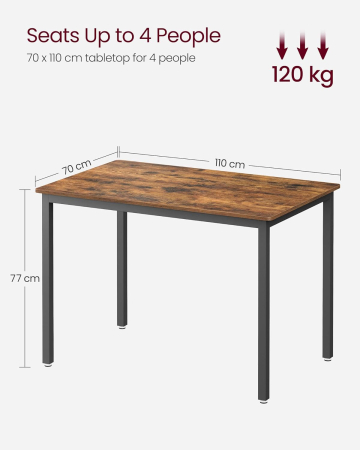 Masa bucatarie 4 persoane cadru metalic industrial, 110x70x77 cm, design rustic, maro [1]