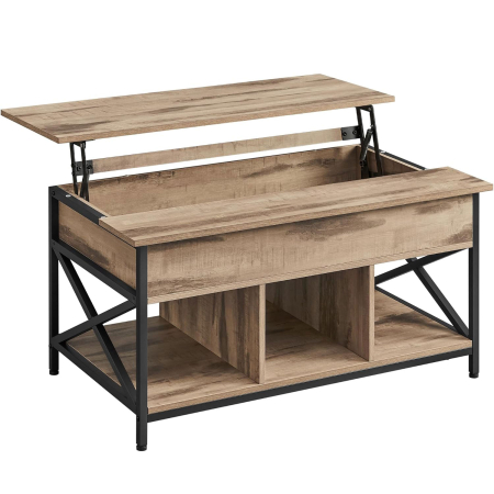 Living & hol - Masa de cafea cu inaltime reglabila, spatiu de depozitare ascuns, 60x100x(48-62) cm, gri stejar