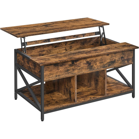 Masa de cafea cu inaltime reglabila, spatiu de depozitare ascuns, 60x100x(48-62) cm, maro rustic [0]