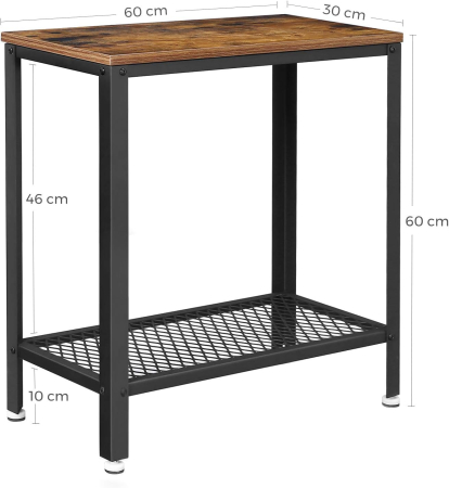 VASAGLE Masa de cafea laterala, cu 2 nivele, cadru din otel, 60x30x60cm, maro rustic [8]