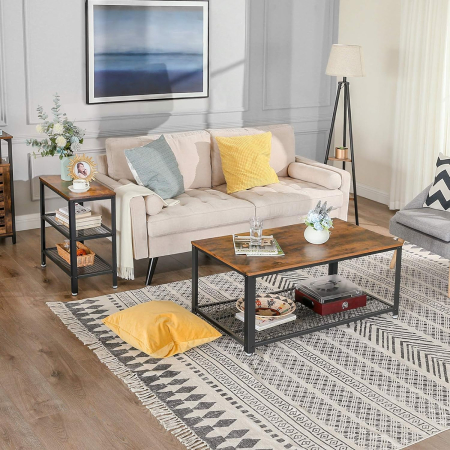 VASAGLE Masa de cafea laterala, cu 3 nivele, cadru din otel, 60x30x60cm, maro rustic [6]