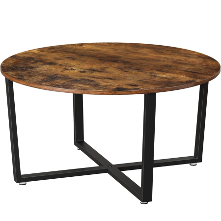 Mobila - VASAGLE Masa de cafea rotunda, stil industrial, cadru metalic si blat lemn, 88x88x47cm, maro rustic si negru