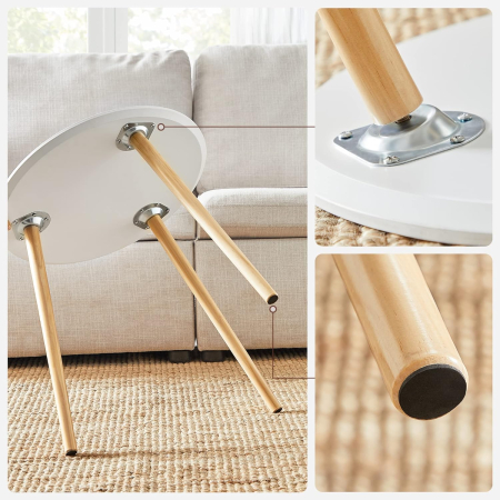 VASAGLE Masa de cafea, set de 2 bucati, picioare din lemn si blat MDF, design minimalist scandinav, 45x50cm si 35x35cm, alb [10]