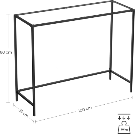 VASAGLE Masa de intrare, blat din sticla securizata, cadru din metal, pentru sufragerie, 100x35x80cm, negru [2]