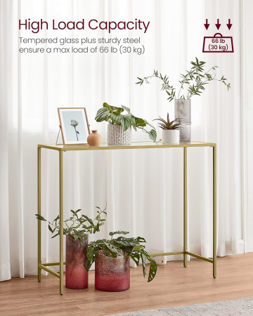 Masa de intrare, blat din sticla securizata, cadru metalic, 20x100x80 cm, auriu [4]