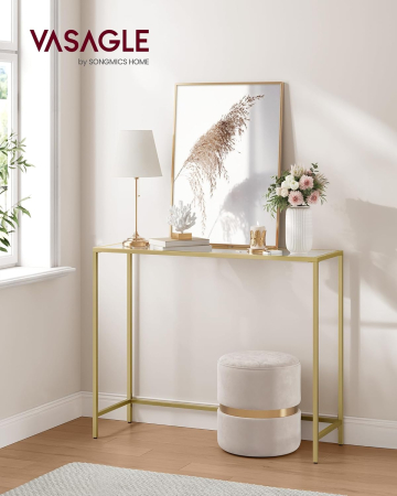 Masa de intrare, blat din sticla securizata, cadru metalic, 20x100x80 cm, auriu [1]