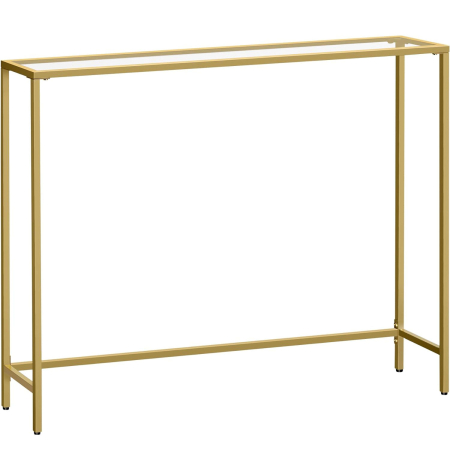 Living & hol - Masa de intrare, blat din sticla securizata, cadru metalic, 20x100x80 cm, auriu