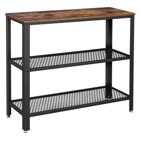 Living & hol - Masa de intrare, cadru metalic cu 3 polite din MDF, 35x102x80cm, maro rustic si negru