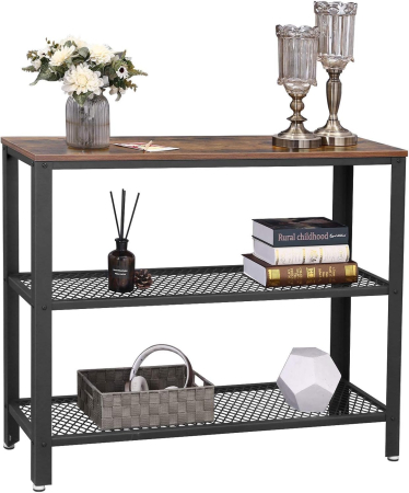 Masa de intrare, cadru metalic cu 3 polite din MDF, 35x102x80cm, maro rustic si negru [4]