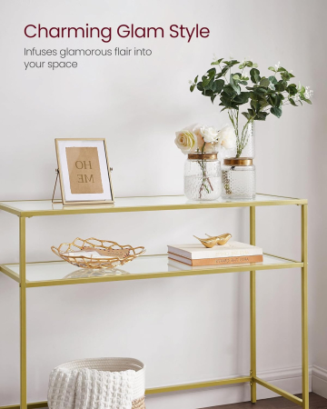 VASAGLE Masa de intrare, pe 2 nivele, blat din sticla securizata, cadru metalic, 35x100x80cm, auriu [5]