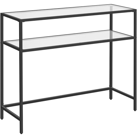 Mese cafea si decorative - VASAGLE Masa de intrare, pe 2 nivele, blat din sticla securizata, cadru metalic, 35x100x80cm, negru