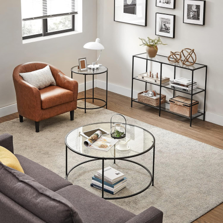 Masa de intrare, pe 3 nivele, blat din sticla securizata, cadru metalic, 30x100x73cm, negru [6]