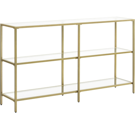 Mese cafea si decorative - VASAGLE Masa de intrare, pe 3 nivele, blat din sticla securizata, cadru metalic, 30x130x73cm, auriu