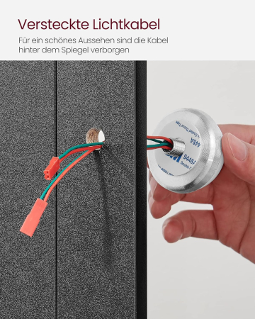 VASAGLE Masa de toaleta cu iluminare LED, cu oglinda, luminozitate reglabila, cu 2 sertare, 80x40x145cm, negru [6]