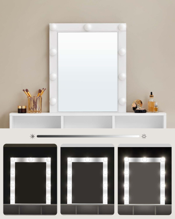 Masa de toaleta cu oglinda LED cu luminozitate reglabila, 2 sertare si 3 compartimente, 100x40x145 cm, alb [2]