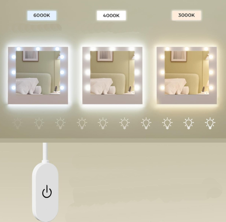 Masa de toaleta Kailyn cu oglinda, iluminare LED reglabila, priza integrata AC si USB, fronturi MDF, 40x107x144 cm, alb [3]