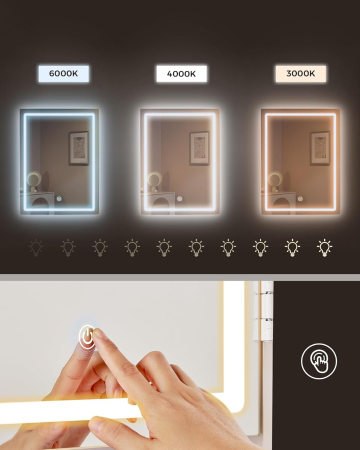 Masa de toaleta Kailyn, oglinda LED cu iluminare reglabila, 6 sertare, 40x98x145 cm, alb [2]