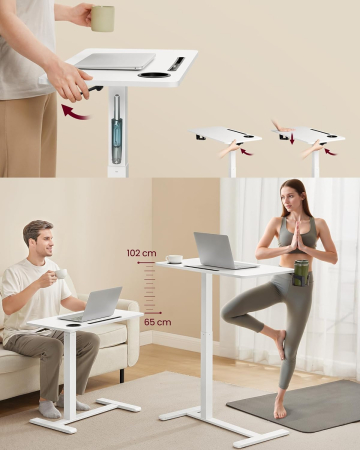 Masa tip birou, ajustabila cu roti pentru pat sau canapea, blat 70x40 cm, inaltime reglabila 65-102 cm, alb [4]