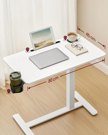 Masa tip birou, ajustabila cu roti pentru pat sau canapea, blat 80x45 cm, inaltime reglabila 65-102 cm, alb [3]
