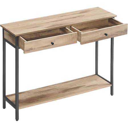 Masa tip consola cu 2 sertare, blat aspect lemn si cadru metalic, stil industrial, 100x30x80 cm, maro camel [0]