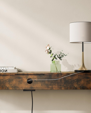 Masa tip consola ingusta, cu 2 prize si 2 porturi USB incorporate, 120x25x81 cm, maro rustic [2]