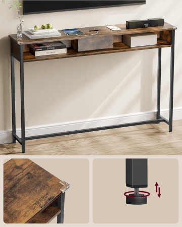 Masa tip consola ingusta, cu 2 prize si 2 porturi USB incorporate, 120x25x81 cm, maro rustic [4]