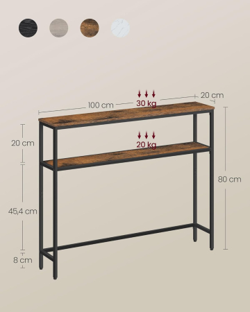 Masa tip consola ingusta cu 2 rafturi, cadru metalic, stil industrial, 100x20x80 cm, maro rustic [1]