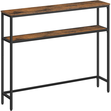 Masa tip consola ingusta cu 2 rafturi, cadru metalic, stil industrial, 100x20x80 cm, maro rustic [0]