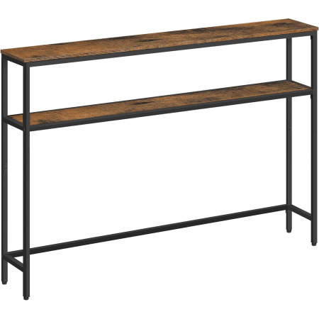 Masa tip consola ingusta cu 2 rafturi, cadru metalic, stil industrial, 120x20x80 cm, maro rustic [0]
