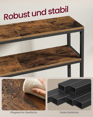Masa tip consola ingusta cu 2 rafturi, cadru metalic, stil industrial, 120x20x80 cm, maro rustic [4]