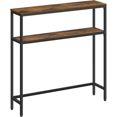 Masa tip consola ingusta cu 2 rafturi, cadru metalic, stil industrial, 80x20x80 cm, maro rustic [0]