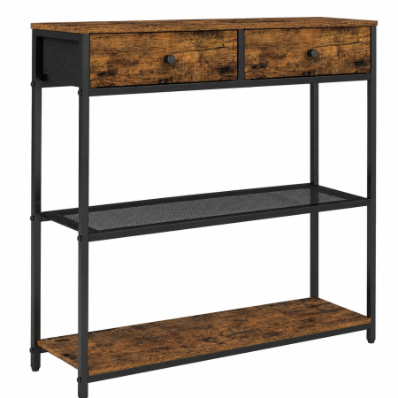 Masa tip consola ingusta cu 2 sertare textile si 3 niveluri, cadru metalic, stil industrial, 76x24x80 cm, maro rustic [0]