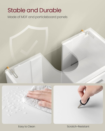 Masca chiuveta baie 2 usi raft reglabil mdf pal, 60x30x60 cm, design modern, alb [3]