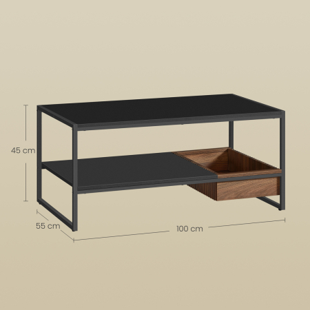 VASAGLE Masuta cafea cu sertar si raft inferior, structura otel, 100x55x45 cm, negru [6]