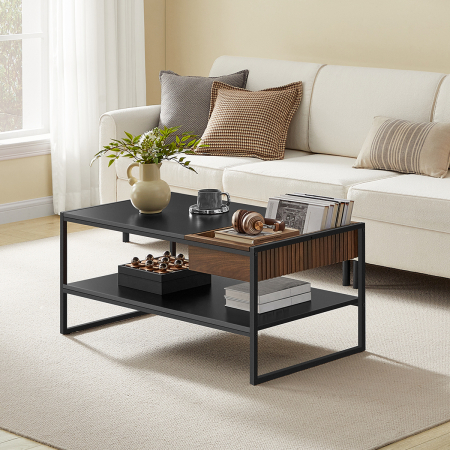 VASAGLE Masuta cafea cu sertar si raft inferior, structura otel, 100x55x45 cm, negru [1]