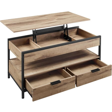 Living & hol - Masuta de cafea cu blat rabatabil 100x50 cm, 5 compartimente, stil industrial, PAL si otel, maro-negru