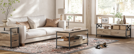 Masuta de cafea cu blat rabatabil 100x50 cm, 5 compartimente, stil industrial, PAL si otel, maro-negru [6]